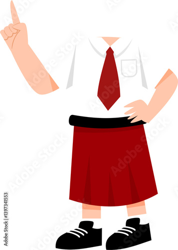 Headless Schoolgirl in Uniform Pointing Upward with Indonesian Elementary School Uniform