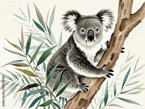 Tranquil climber’s palette koala isolated watercolor vector illustration svg  