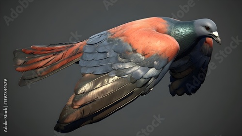 Passenger Pigeon Ectopistes migratorius Flying in Majestic Detail photo