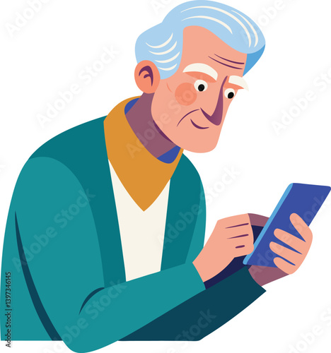 Elderly man using smartphone