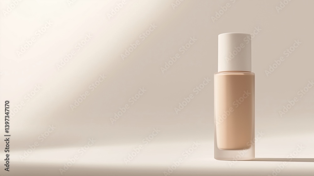 A sleek and minimalist frosted glass bottle containing tinted foundation, with modern typography and clean design. A sleek and minimalist frosted glass bottle containing tinted foundation, with modern typography and clean design.
