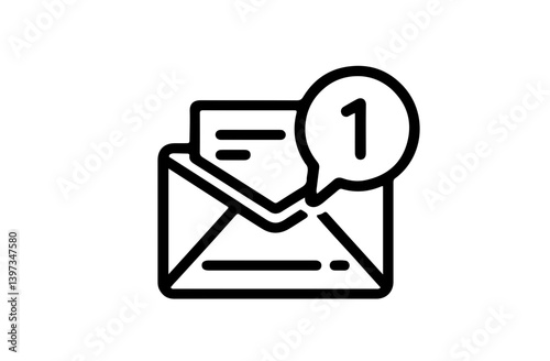 Email envelope with a notification badge, simple business communication icon, monochrome.