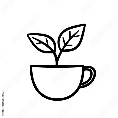 Outline icon of a cup with herbal tea, symbolizing wellness or healing.