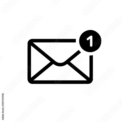 Email envelope with a notification badge, simple business communication icon, monochrome.