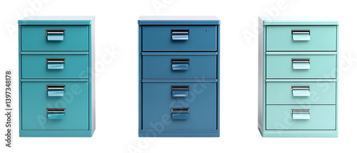 Pack of Filing Cabinet Set Against Transparent Background for Office Design or Productivity Projects photo