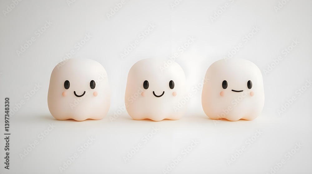 Cute Little Ghosts on White Background for Playful Designs Cute Little Ghosts on White Background for Playful Designs