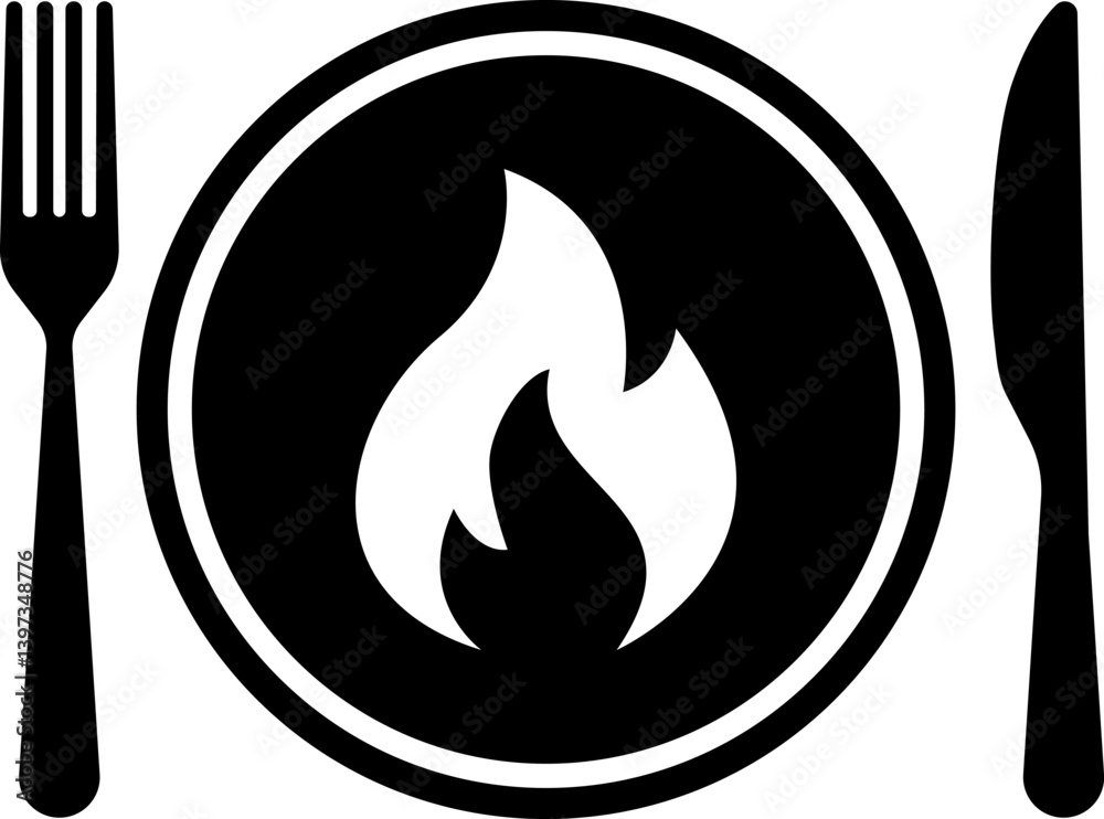 Vector spicy food icon, plate and cutlery with fire flat icon. Spicy food and culinary solid icon. Fiery cuisine, hot dishes. Symbol and sign illustration design flavor silhouette symbol Vector spicy food icon, plate and cutlery with fire flat icon. Spicy food and culinary solid icon. Fiery cuisine, hot dishes. Symbol and sign illustration design flavor silhouette symbol