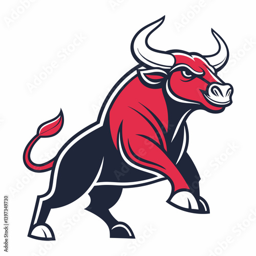 Aggressive Cartoon Red and Black Bull Mascot Vector Logo Illustration
