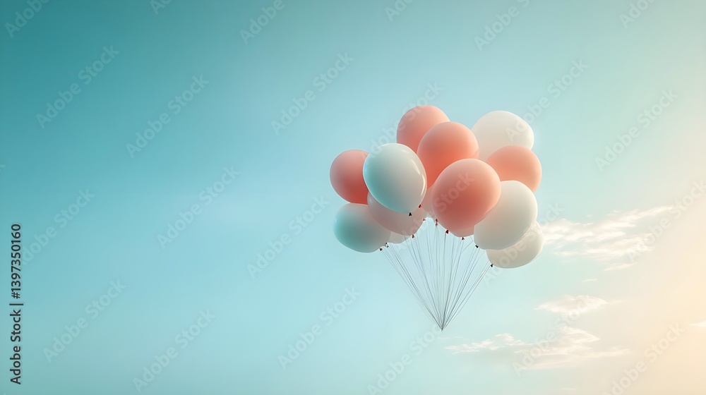 Obraz premium Cluster of Realistic Balloons Floating in a Blue Sky Scenario