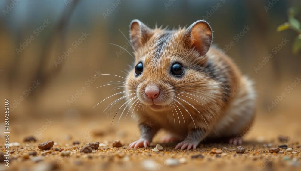 Curious Desert Hamster, Large Eyes, Sandy Habitat Curious Desert Hamster, Large Eyes, Sandy Habitat