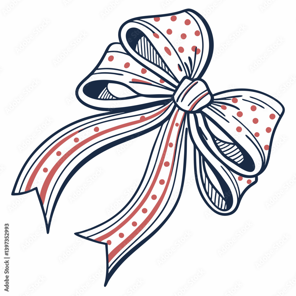 Festive Red and White Polka Dot Ribbon Bow Decorative Vector Illustration for Gift Wrapping and Celebrations Festive Red and White Polka Dot Ribbon Bow Decorative Vector Illustration for Gift Wrapping and Celebrations