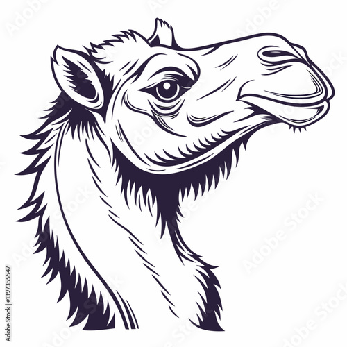 Wallpaper Mural Realistic Detailed Black and White Camel Head Vector Line Art Sketch Illustration Desert Animal Wildlife Portrait Graphic Design Close-Up Digital Illustration Mammal Torontodigital.ca