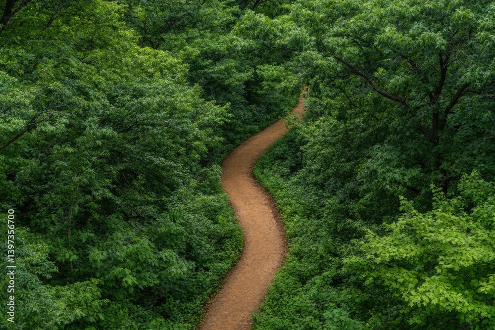 Winding path through lush greenery invites exploration and tranq Winding path through lush greenery invites exploration and tranq