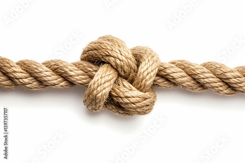 Close up of a knotted rope against white background