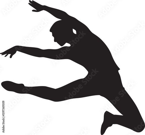 Male Dancer Silhouette Leaping, vector illustration
