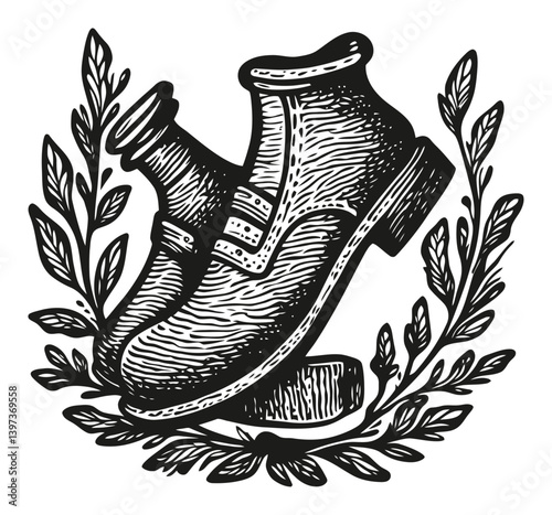 Vintage Styled Leather Boots with Ornamental Leaf Design
