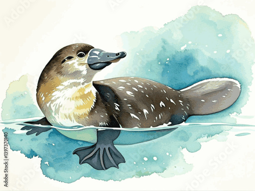 Mystique of the creek platypus isolated watercolor vector illustration svg  