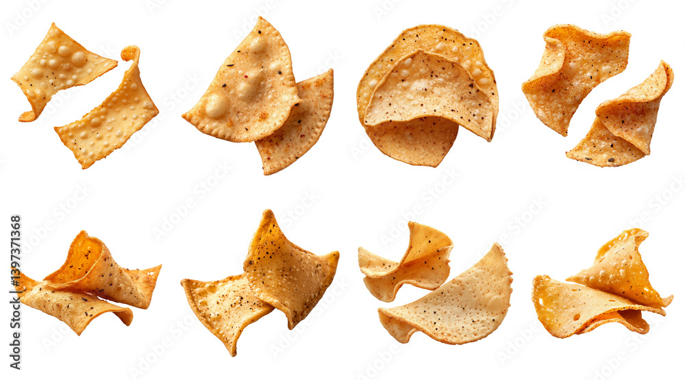 Crispy Spiced Papadum Snack Crackers set   isolated on transparent or white background