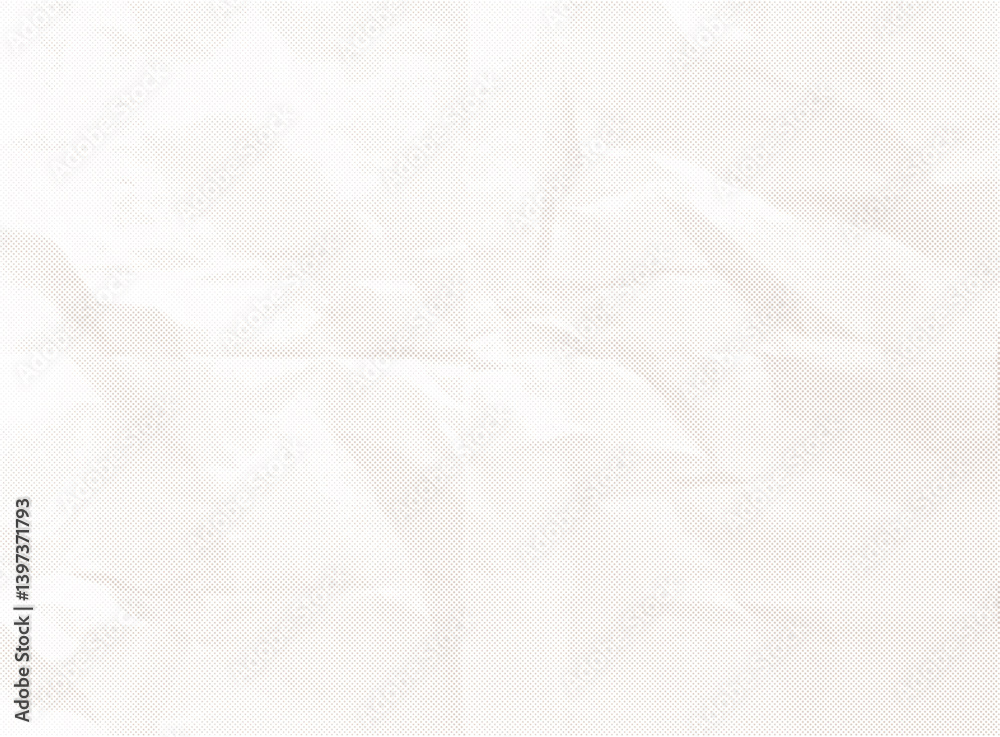 Wrinkled paper texture isolated on transparent background with copy space. Vector halftone gradient in beige color random dots pattern.