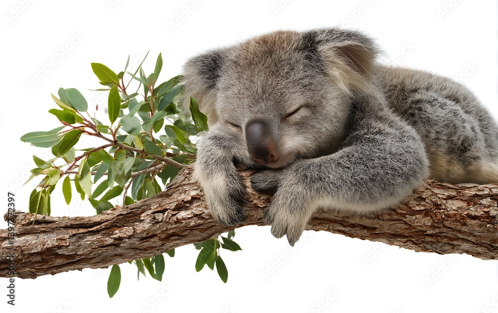 Fototapeta premium Sleeping Animal on Branch with Green Leaves Resting Peacefully