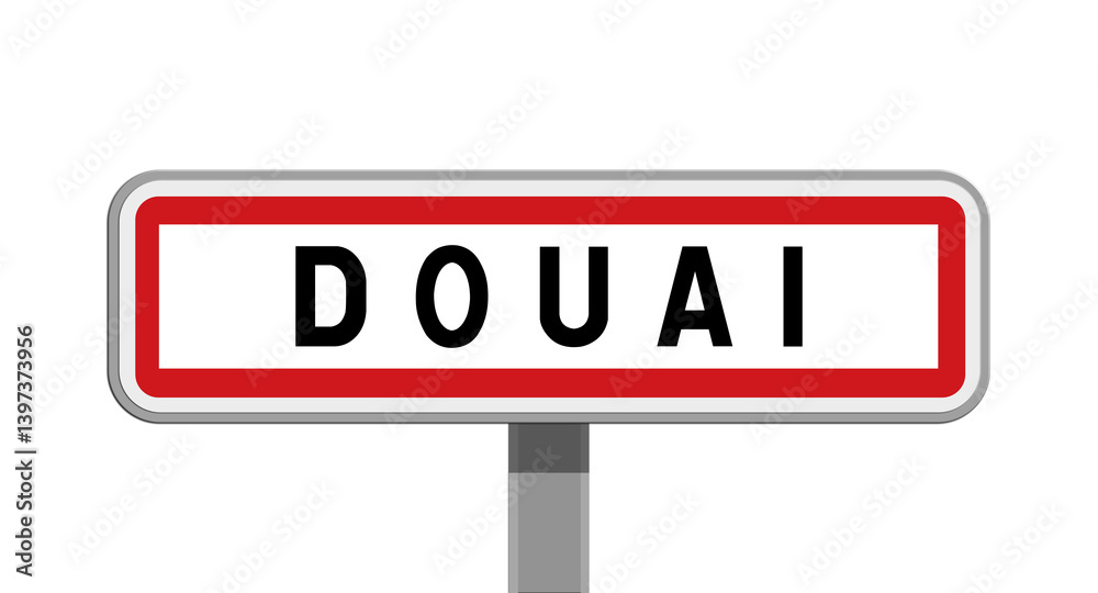 Panneau sur poteau de Douai, Nord, Hauts-de-France Panneau sur poteau de Douai, Nord, Hauts-de-France