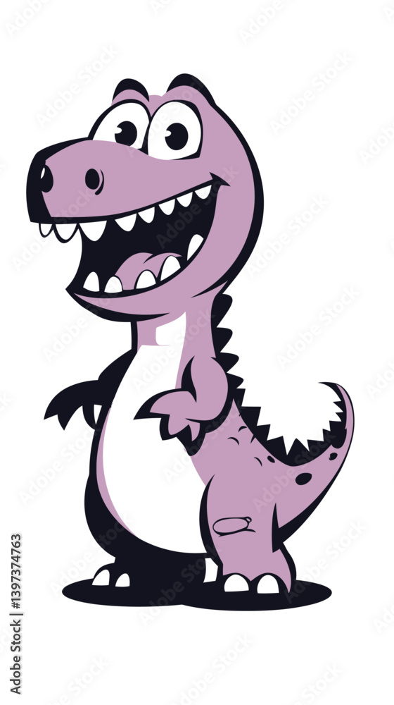 Fototapeta premium Playful Purple Cartoon Dinosaur in Flat Minimalist Vector Style