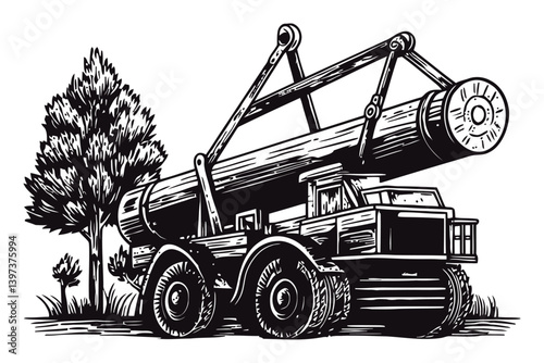Heavy Equipment Logging Truck Transporting Large Timber Logs