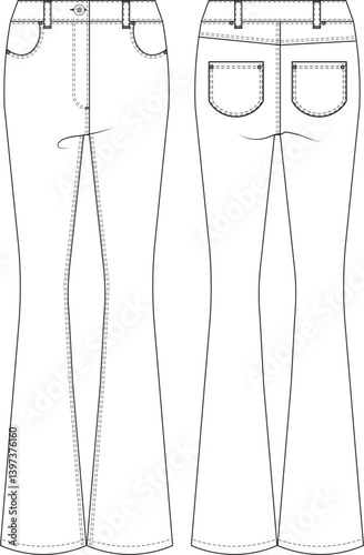 fit mid rise mid waist high rise waist fit and flared croptemplate technical drawing flat sketch cad mockup fashion woman design style model 
