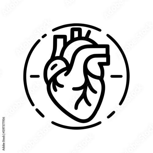 Anatomical heart icon in silhouette style, symbolizes health and treatment of heart disease 
