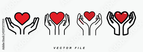 Hands holding a heart, a vector graphic for a variety of uses.