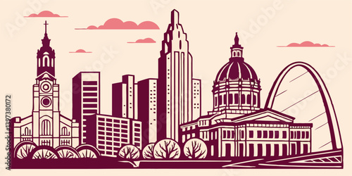 Minneapolis vector silhouette skyline showcasing the city’s mix of modern architecture and cultural landmarks.