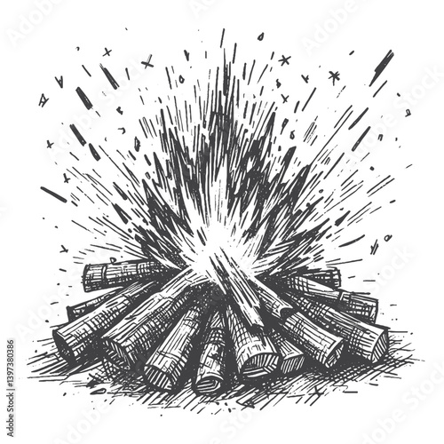Hand-Drawn Campfire Vector – Sketch Style Outdoor Illustration for T-Shirts, Stickers, and Posters.