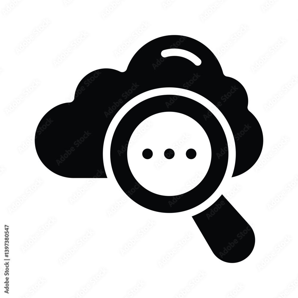 Naklejka premium A well designed glyph icon of cloud search with magnifier