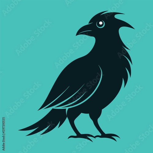 Stylized black bird silhouette on teal background