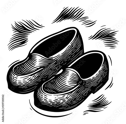 Vintage Wooden Clogs in Hand-Drawn Style for Unique Footwear Appeal