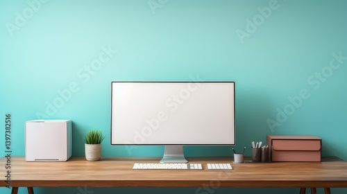 wooden computer on desk template