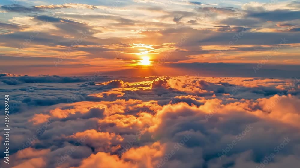 The magnificent scene of the sunrise over the sea of clouds