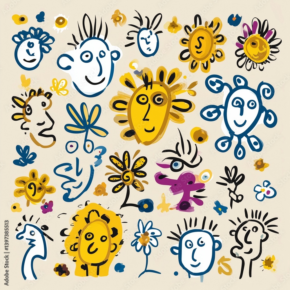 Pastel Cartoon Doodle Icons with Ink Sketch Feel Pastel Cartoon Doodle Icons with Ink Sketch Feel