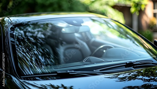 a clean, clear black cara??s front windshield, perfect for automotive design or product advertisement mockups
