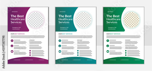 Corporate healthcare and medical flyer or poster design layout.Editable Healthcare Promotion Flyer 3 color magenta,green,cyan.Better Health Begins Here.Caring for Life with Excellence.

