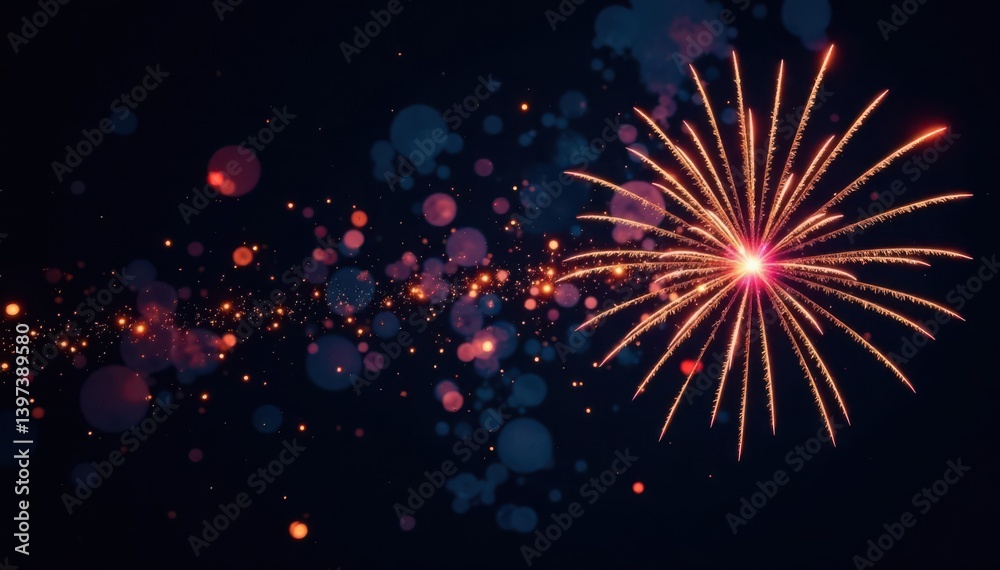 Fototapeta premium Star-shaped firework trails illuminate the black canvas , texture, pyrotechnics