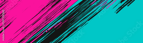 Diagonal dynamic shapes in bright pink and neon blue colors for car wrap design