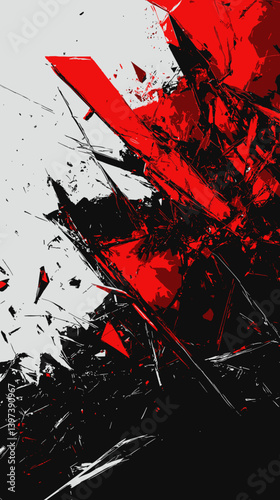 Ink style abstract broken glass style in red and black colors vector graphics