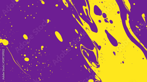 Ink style abstract splash waves in yellow and purple colors vector graphics
