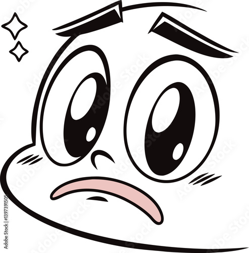 Cartoon Face Expressing Disappointment, with Tears, Emotion, Black and White Art