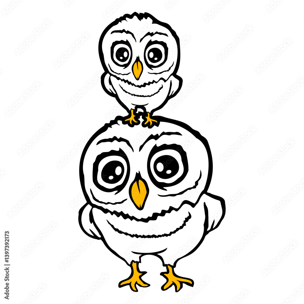 Obraz premium 2 owls dad mom child baby two family mother father Isolated Vector Graphic Design Illustration 