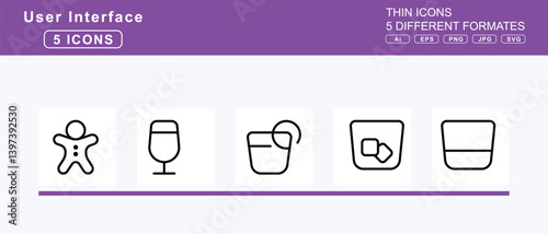 Set of 5 thin user interface icons,face, beam, hand, over, mouth, confounded, confused, cowboy, hat, disappointed