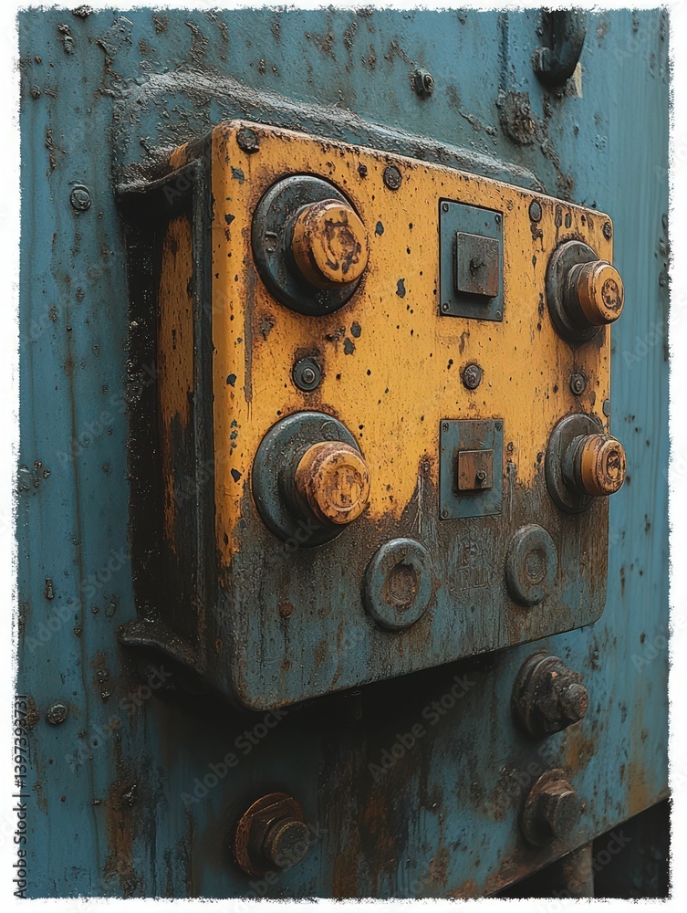Weathered metal machinery control panel industrial texture Weathered metal machinery control panel industrial texture