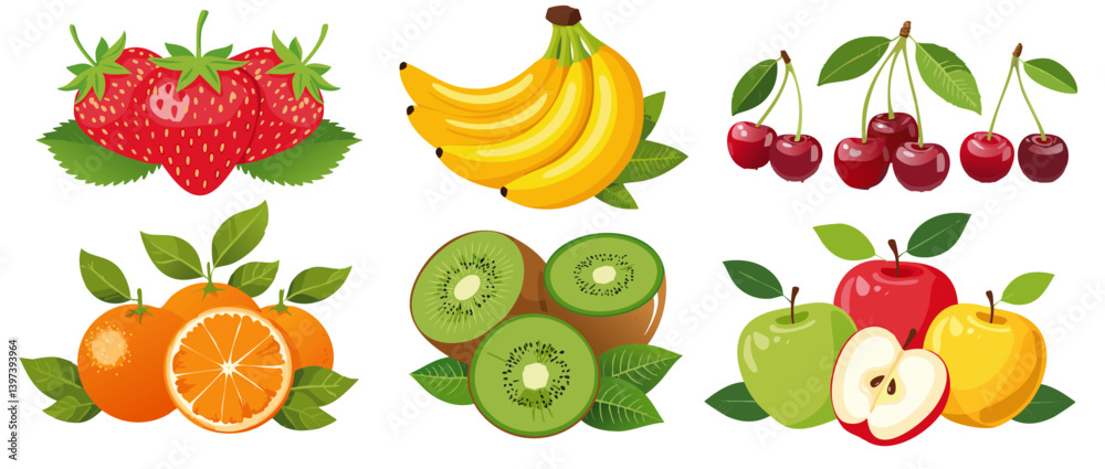 set of fruits on vector icon design