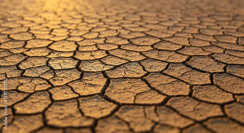 Cracked Dry Earth Close-up View with Arid Land and Drought